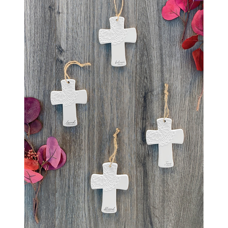 Ornement de Noël croix dentelle Jésus