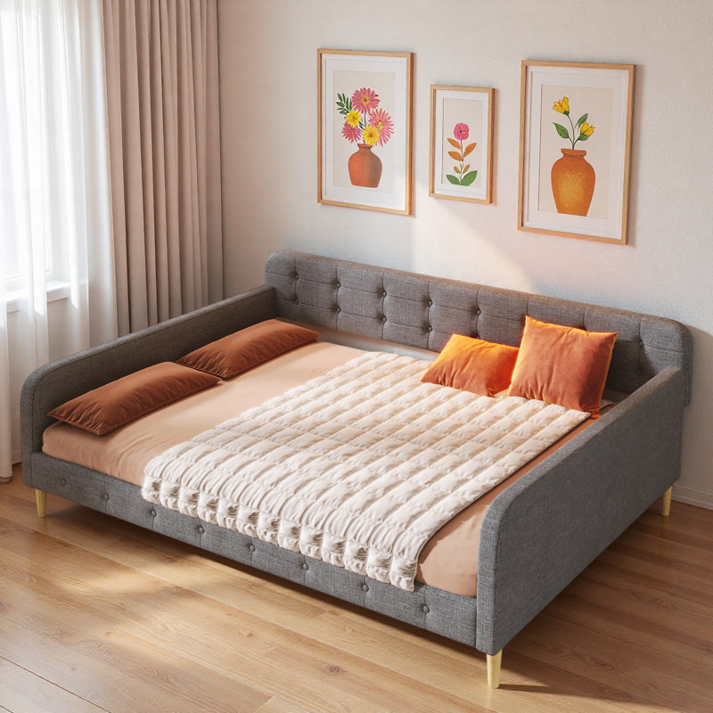 Upholstered Daybed With 4 Support Legs And 2 Armrests