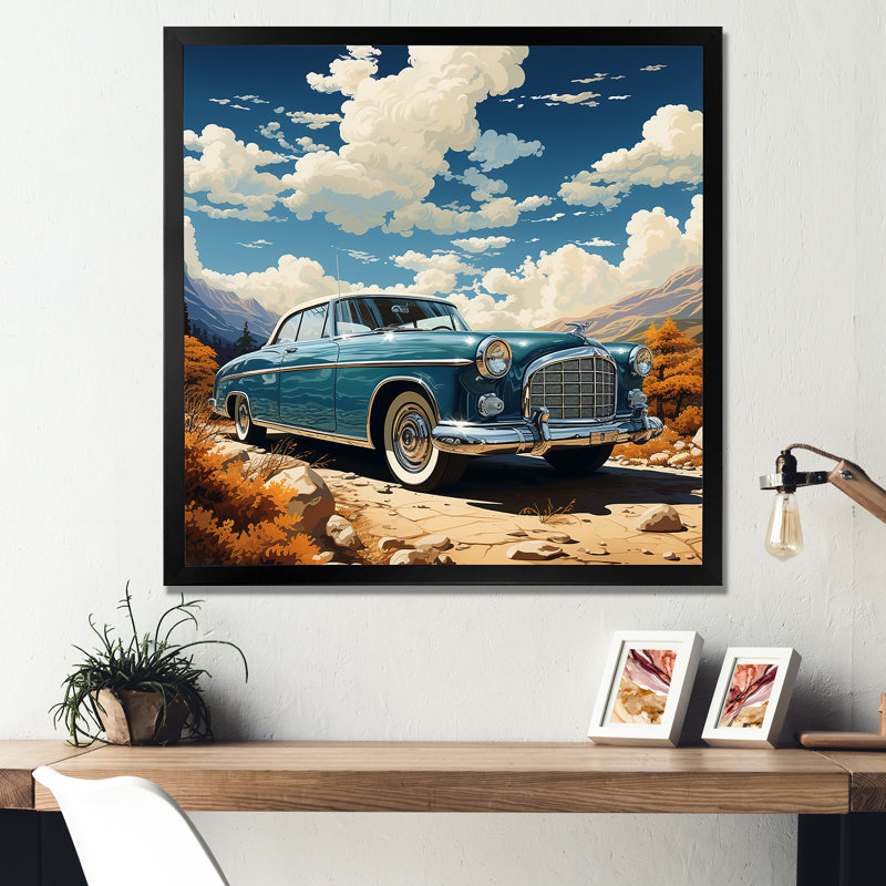 Une voiture rétro sur toile, H 36 po x l 36 po, Cadre photo noir