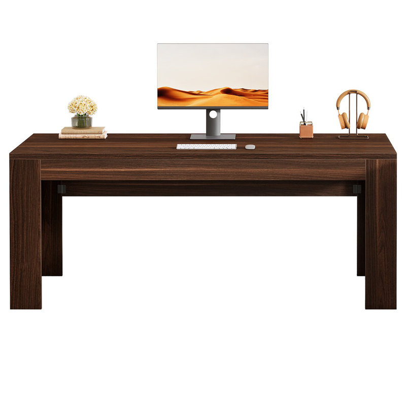 63" Executive Office Desk, Large Computer Desk for Home Office, Brown, Dark Brown