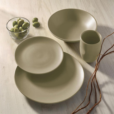 Oxford Unni Solids Olive Stoneware 16-piece Dinnerware Set, Service for 4