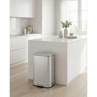 8 Gal/30L Kitchen Trash Can, Step Garbage Can with Soft-Close Lid, Stainless Steel Recycling Bin with Removable Inner Bucket, Rectangular Waste Container for Living Room, Office
