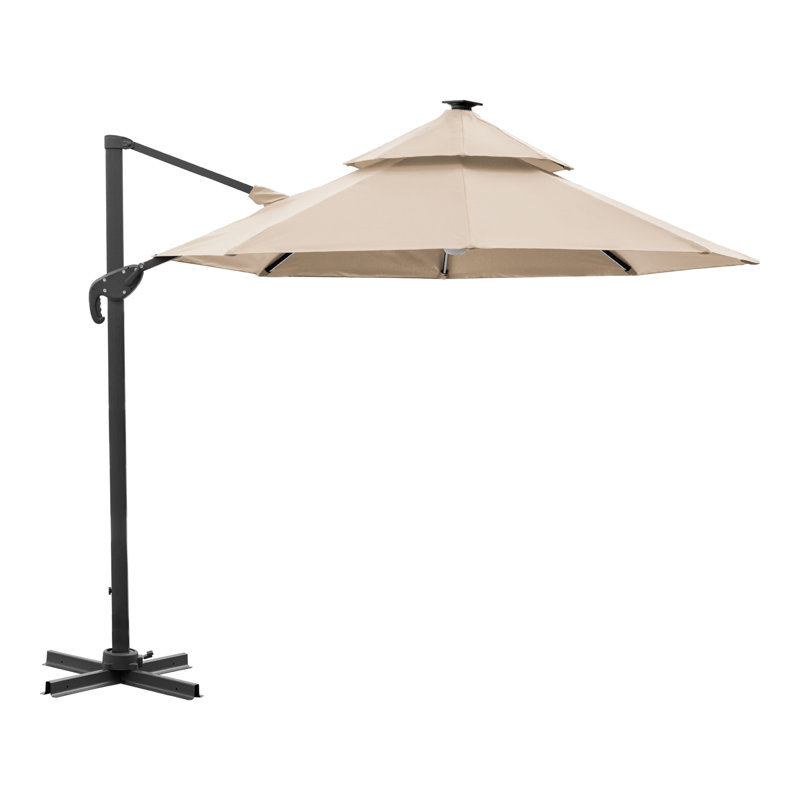 Parasol en porte-à-faux éclairé avec manivelle 118 po Giselle, Beige