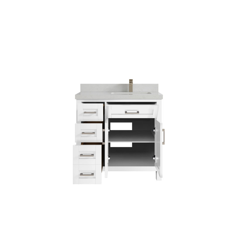 Meuble-lavabo simple l 36 po x P 22 po x H 36 po, Blanc, Quartz de Carrare