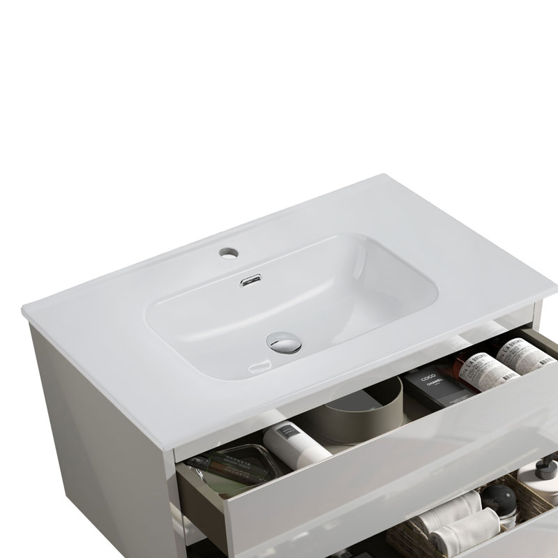 Integrated White Ceramic Basin Sink, Durable and Elegant Design