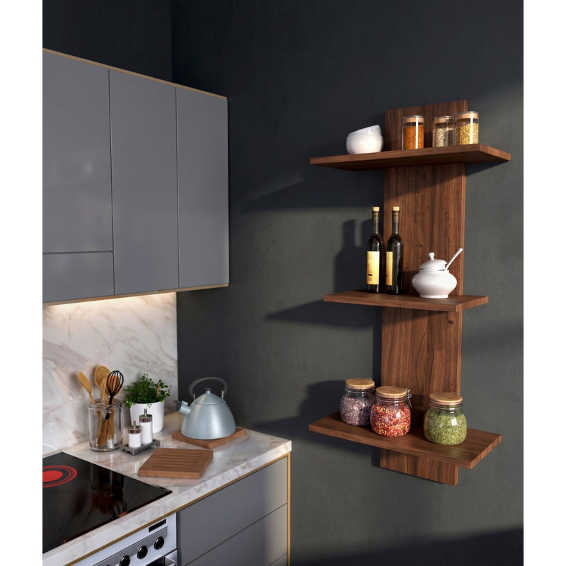 Manada Three-Tier Teak Wall Shelf, Teak Oil