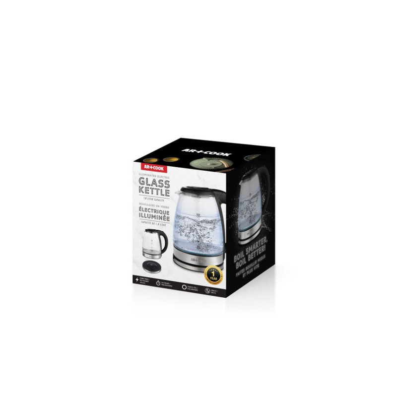 Bouilloire en verre illuminée 1000W, Noir