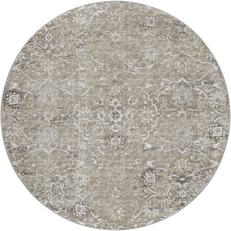 Premium Machine Washable Dream Shag ADS92 Ornate Rug, Pebble, 8' Round