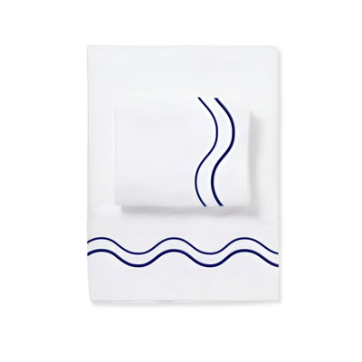 Double Wavy Embroidered Cotton 4 Piece Sheet Set Fitted Sheet Fits Upto 16" Deep Pocket