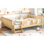 Grand lit au sol avec bibliothèques de rangement, lit en bois massif pour enfants avec de jolis escaliers et garde-corps, aucun sommier nécessaire, naturel clair-275433890-275433948