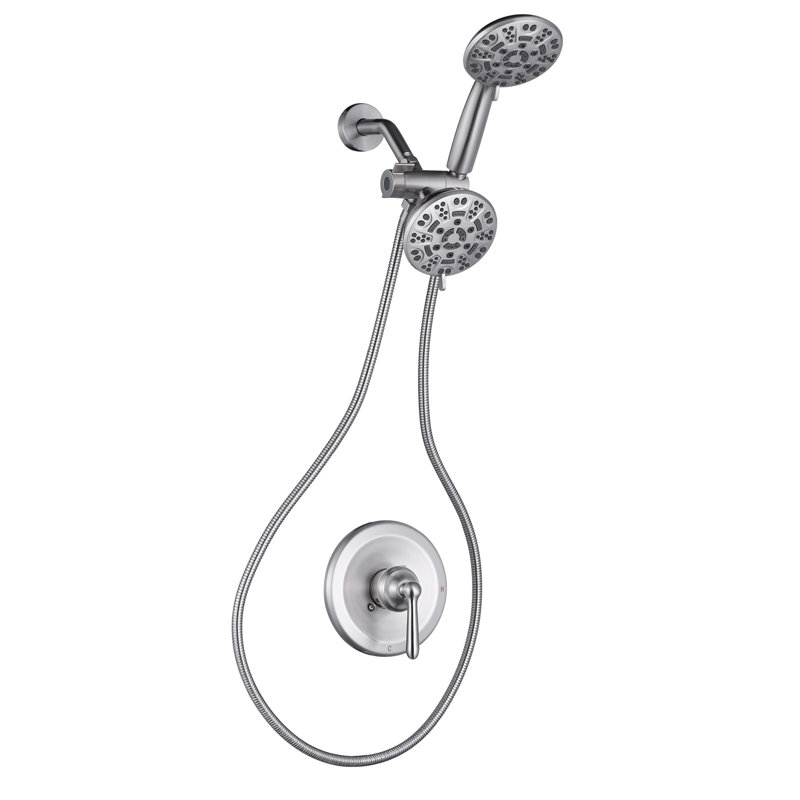 Mélangeur de douche mural à double fonction à levier unique 7 motifs avec 1,8 gal / min en noir mat, Brushed Nickel