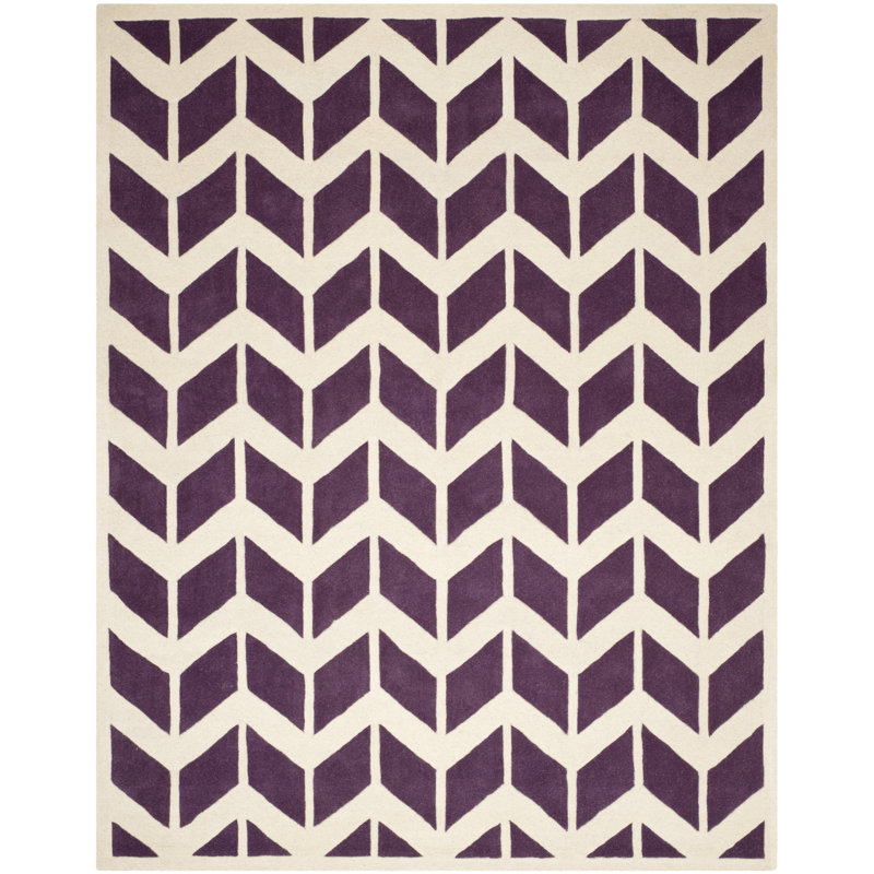 Tapis mauve / ivoire en laine touffeté à la main Deedie, Rectangle 8 pi x 10 pi