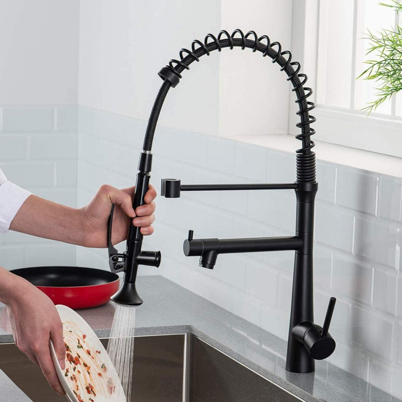 Robinet de cuisine commercial avec robinet à pré-rinçage à poignée simple