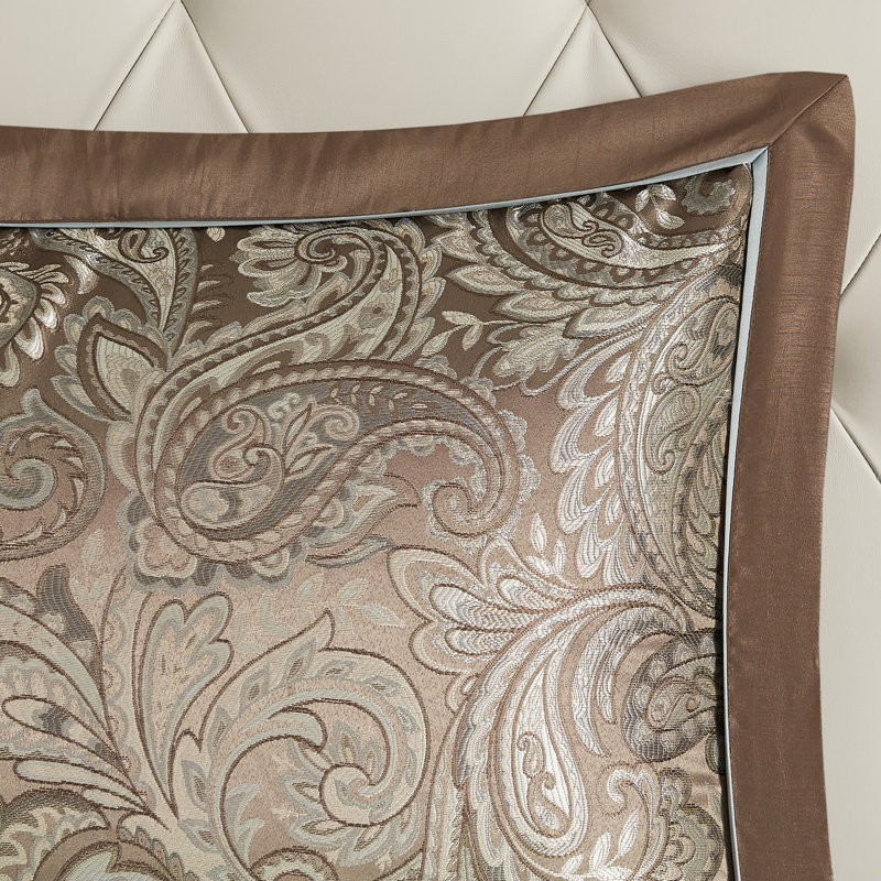Édredon 12 pièces bleu / brun, avec draps en coton, literie moderne à motif cachemire élégant, bleu / brun, touche glamour