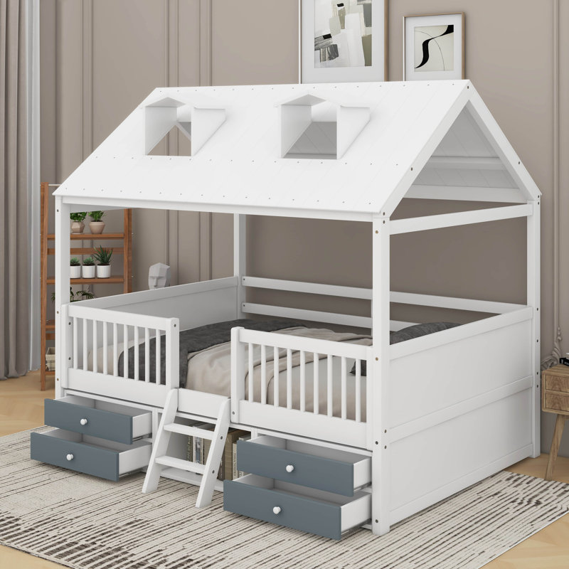Lit en bois, Lit double, Blanc