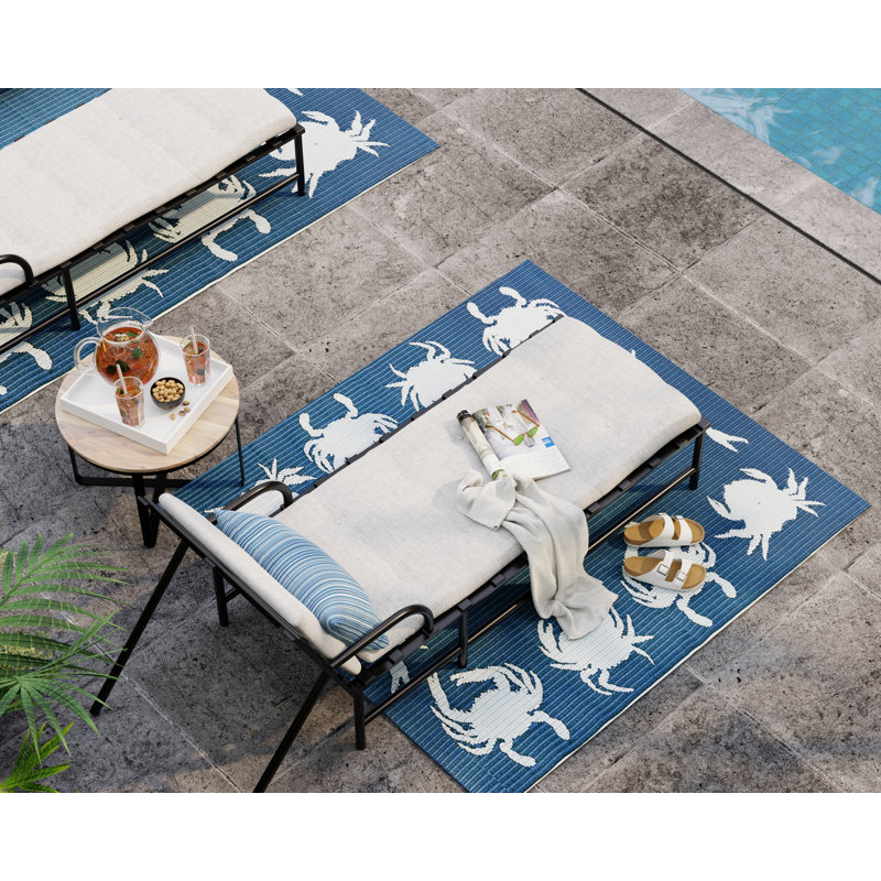 Crab Outdoor Mat, Blue & Teal, Reversible Mat For Patio, Porch, Deck, Floor Mat, Rectangle 6' x 9'