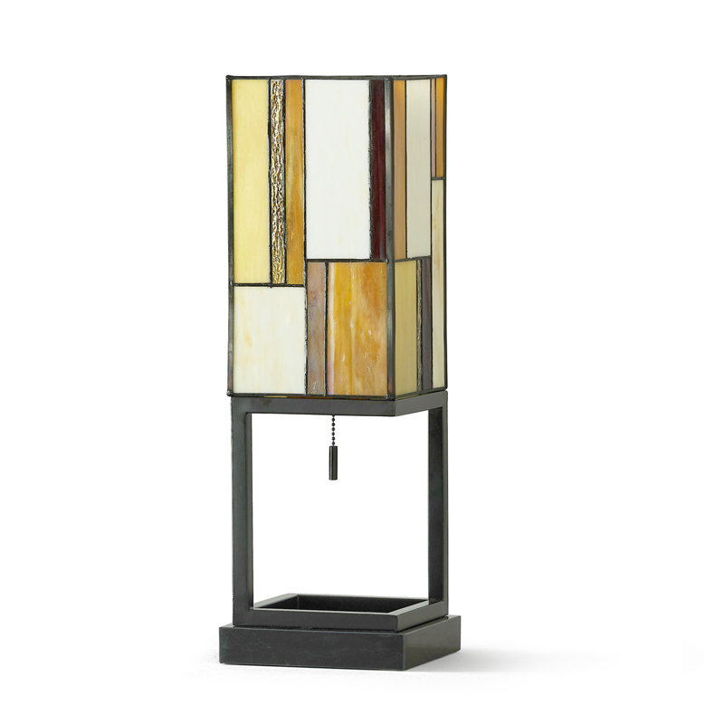 Aayush 22" H Modern Tiffany Glass Table Lamp -Warm Tone, Orange/Cream/Yellow