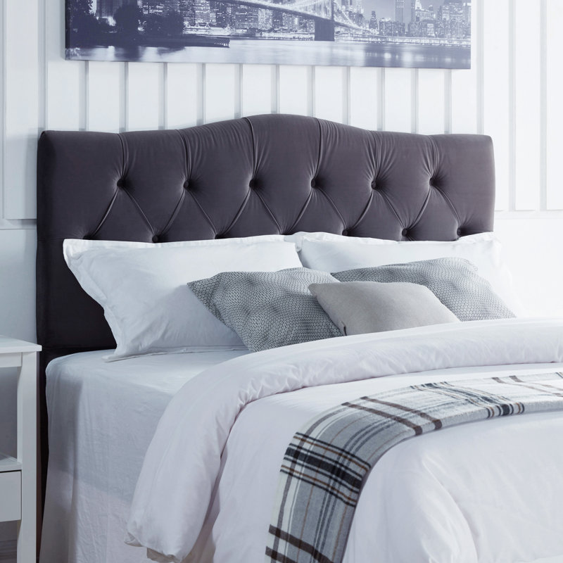 Tête de lit à panneau rembourrée Seo, Velours gris, Double / Grand