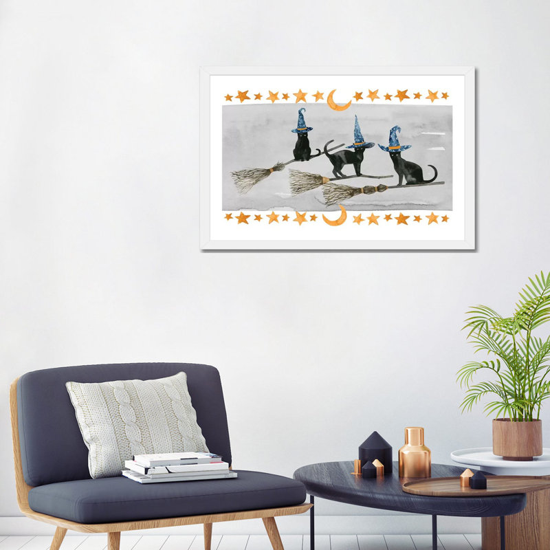 « Black Cat collection D » par Grace Popp-impression d’art graphique, Papier encadré blanc, Blanc, H 24 po x l 32 po x P 1 po
