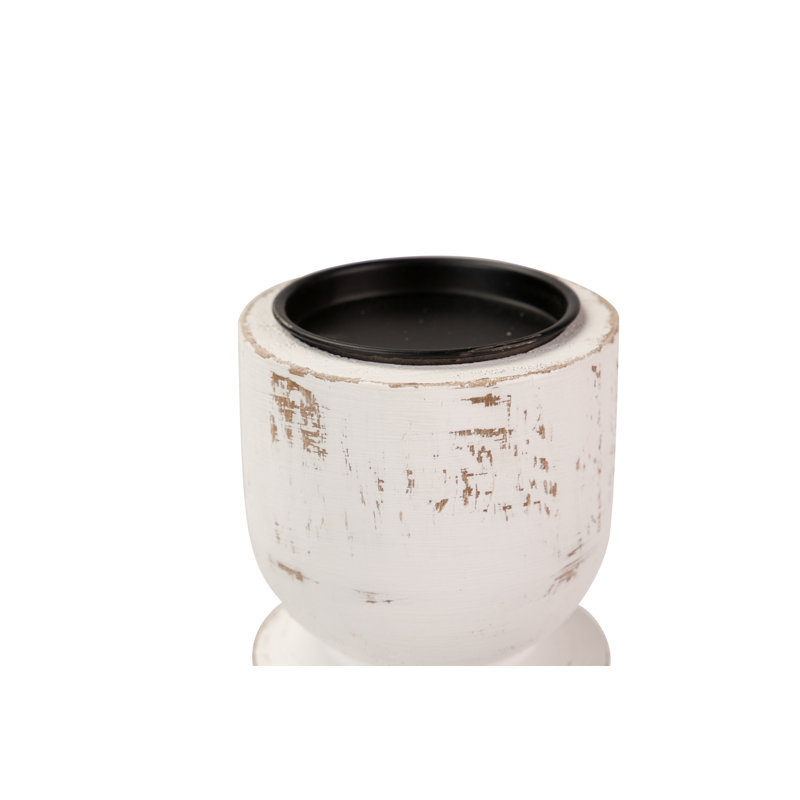 Wood Tabletop Candlestick, White