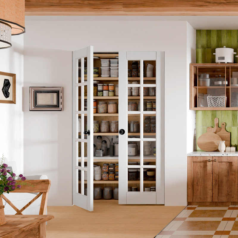 Portes intérieures françaises pour garde-manger intérieur - 1 porte Lite standard givrée avec portes en pin massif avec poignée (sans cadre)