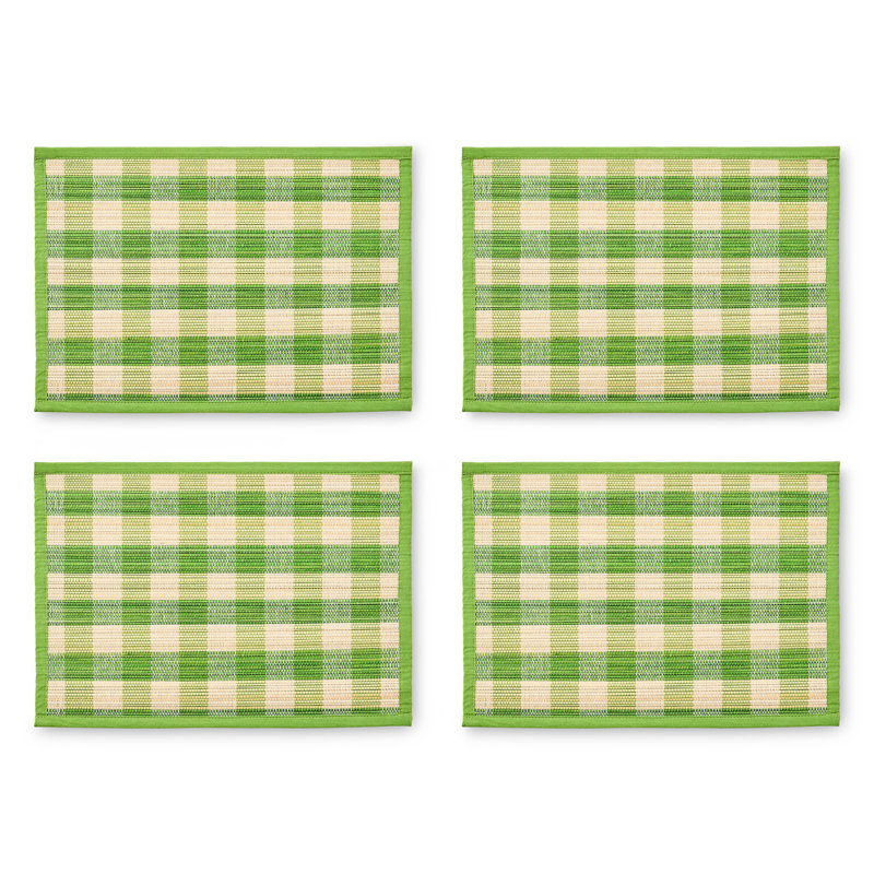 Woven Check Straw Placemats, Green
