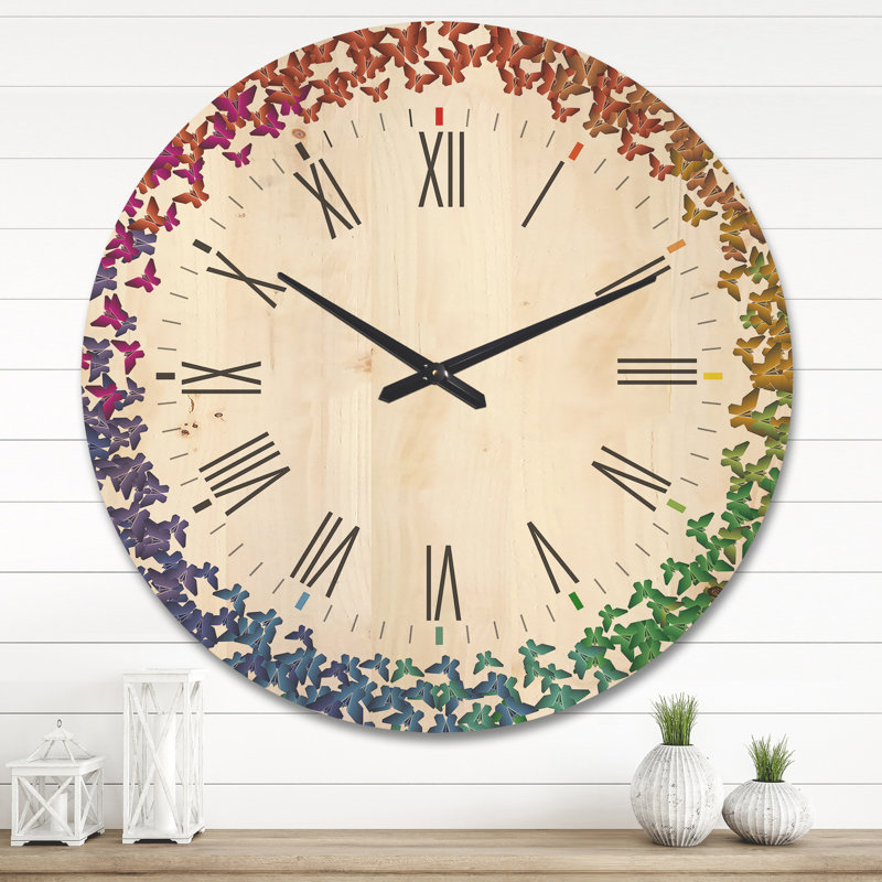 Horloge murale arc-en-ciel papillon Origami, Très grand