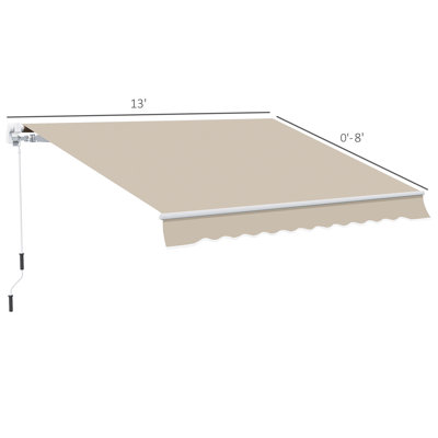 Beige Yard Awning 13' X 8'. Retractable, & Water-. Manual Crank, Aluminum Frame For A Sunny Outdoor Experience 8' Retractable Sunshade Awning, Beige. Water . Patio, Deck,