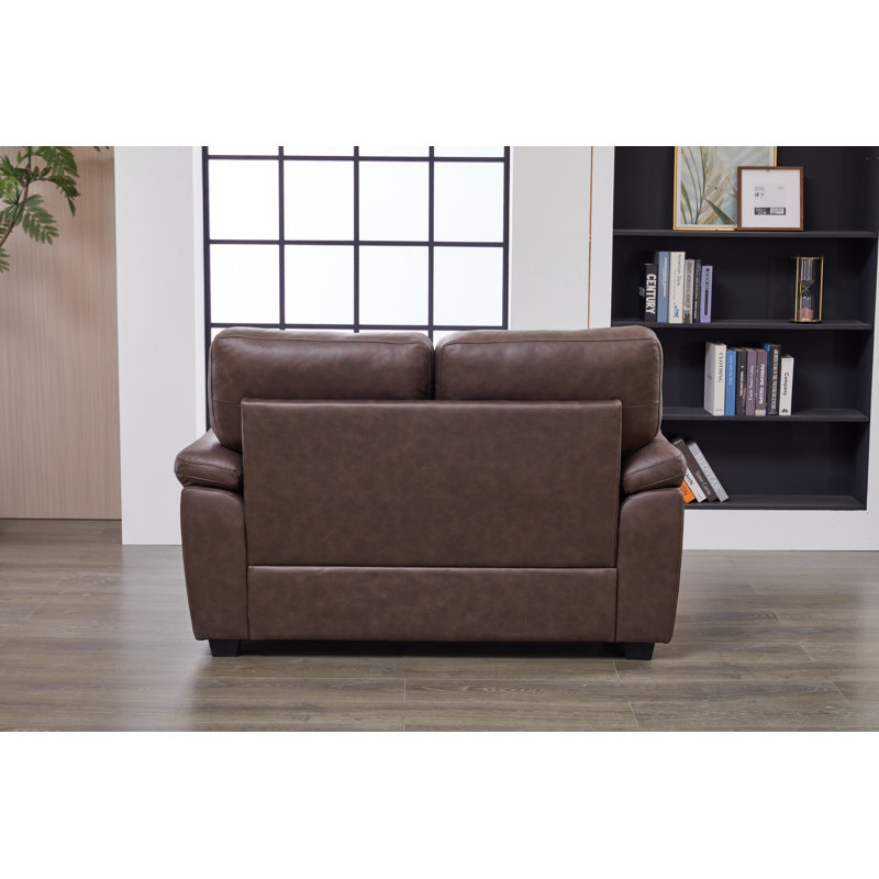 Causeuse de salon moderne en similicuir de 58,66 po avec coussins moelleux et accoudoirs coussinés, Brown