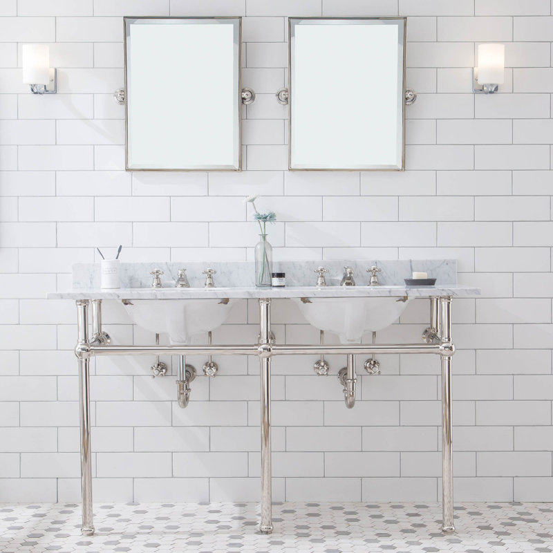 Embassy Stone Oval Console Bathroom Sink with Faucet and Overflow, Polished Nickel