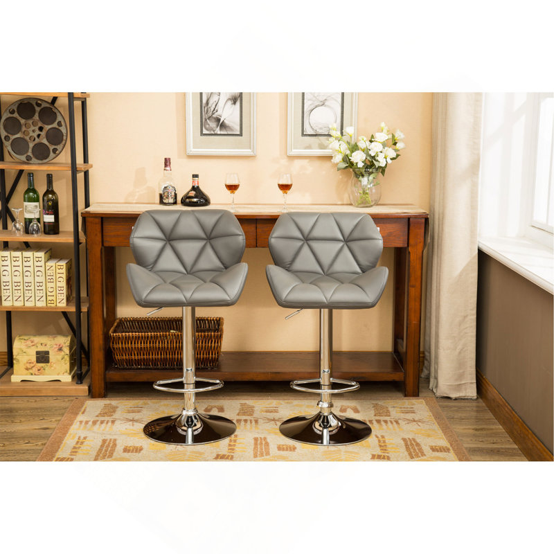 Tabourets de bar contemporain à hauteur réglable touffetés, ensemble de 2, Gris