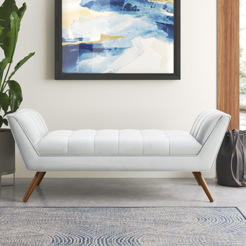 Upholstered Bench, White Linen