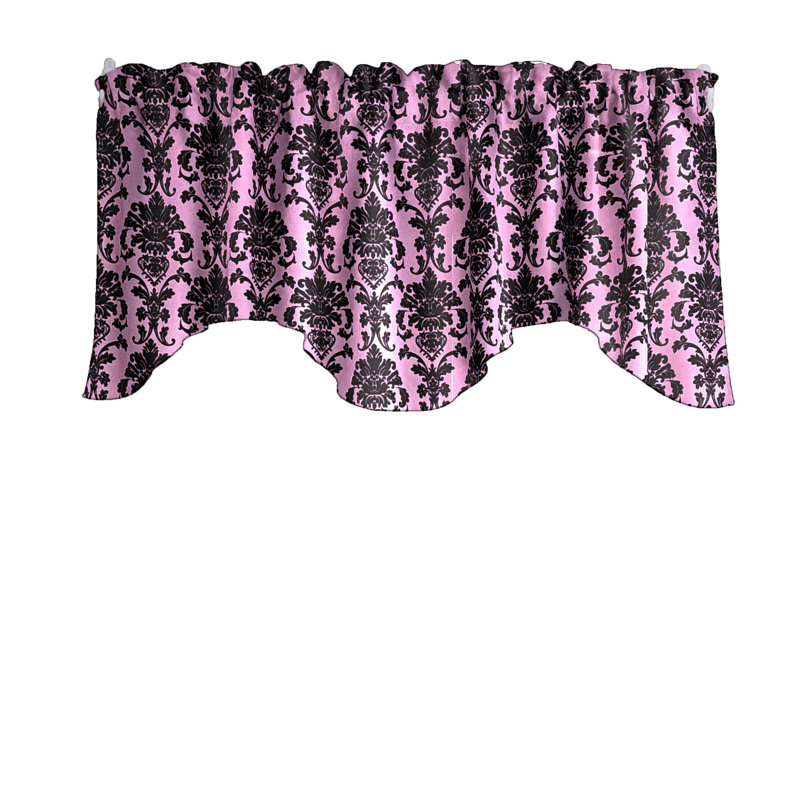 Poplin Damask Floral Scalloped Wave Window Valance 58" Wide, Pink