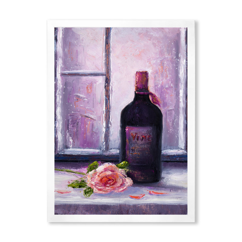 «Red Wine Bottle», peinture sur toile, H 20 po x l 12 po x P 1 po, Cadre photo blanc