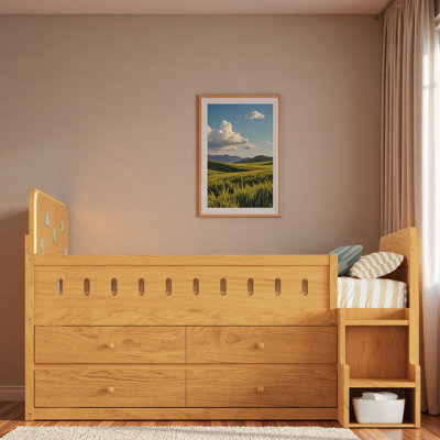 Wooden Bed With Led Light, 4 Drawers And Storage Staircase