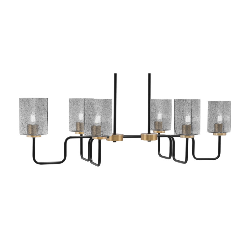 Luminaire pour îlot de cuisine 6 lumières Amarmula, noir mat et laiton nouvel âge, verre carré fumé de 3,5 po, Noir/laiton