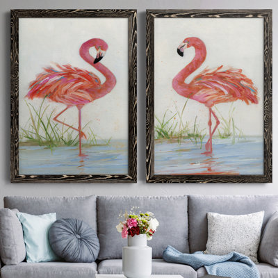 «Flamingo I», ensemble de 2 peintures sur toile encadrées