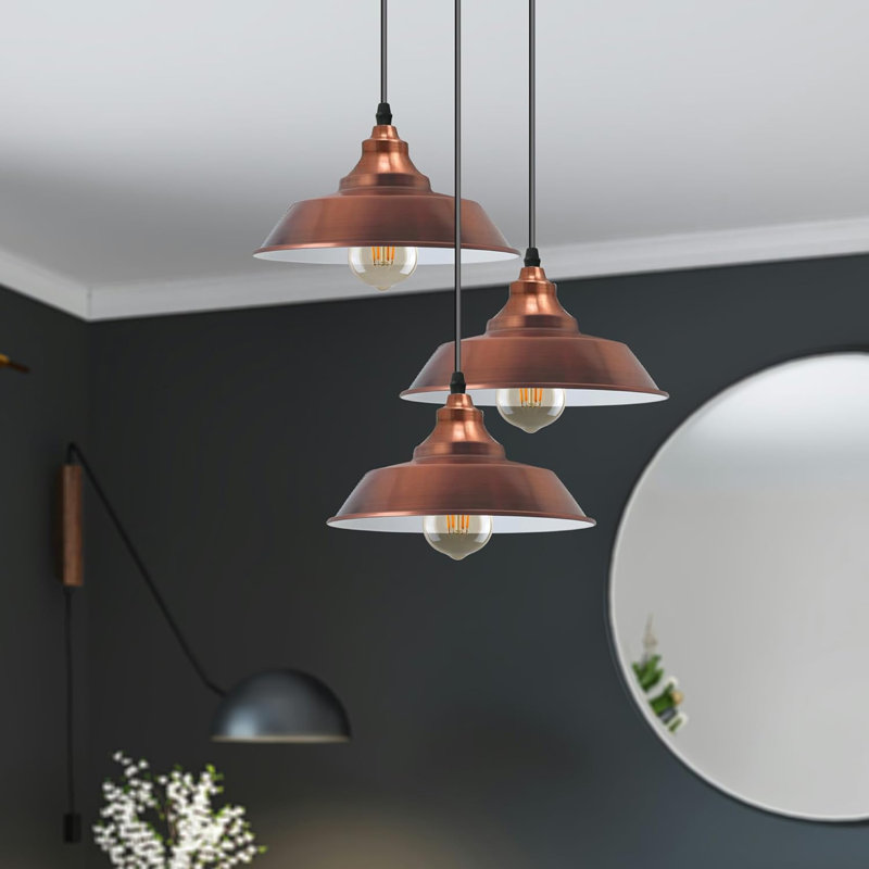 3 - Light Satin Nickel Cone Pendant, Copper
