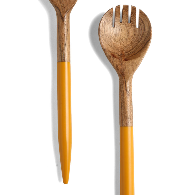 Ensemble à salade en résine et bois, Orange