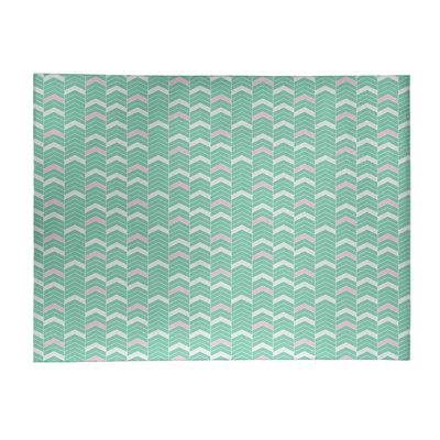 Tapis vert clair / rose doublé à chevrons