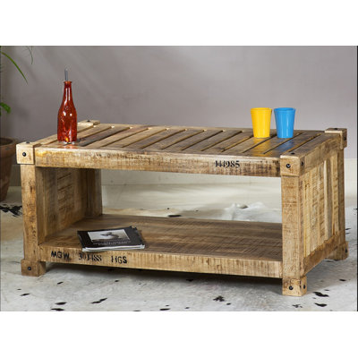 Solid Wood Floor Shelf Coffee Table with Storage