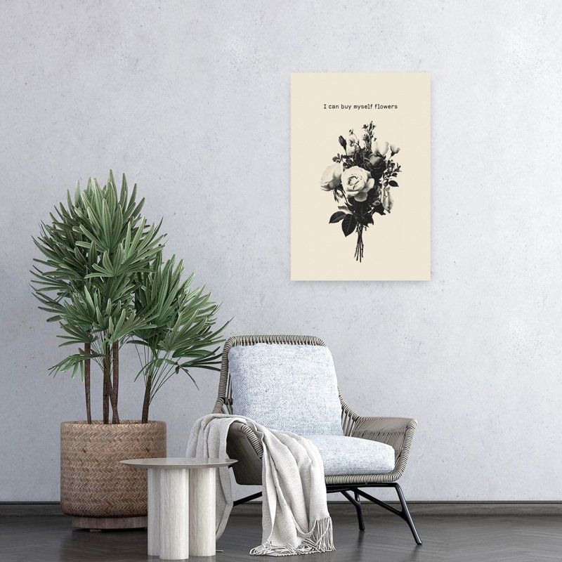 Art floral mural monochrome délicat classique, H 24 po x l 16 po