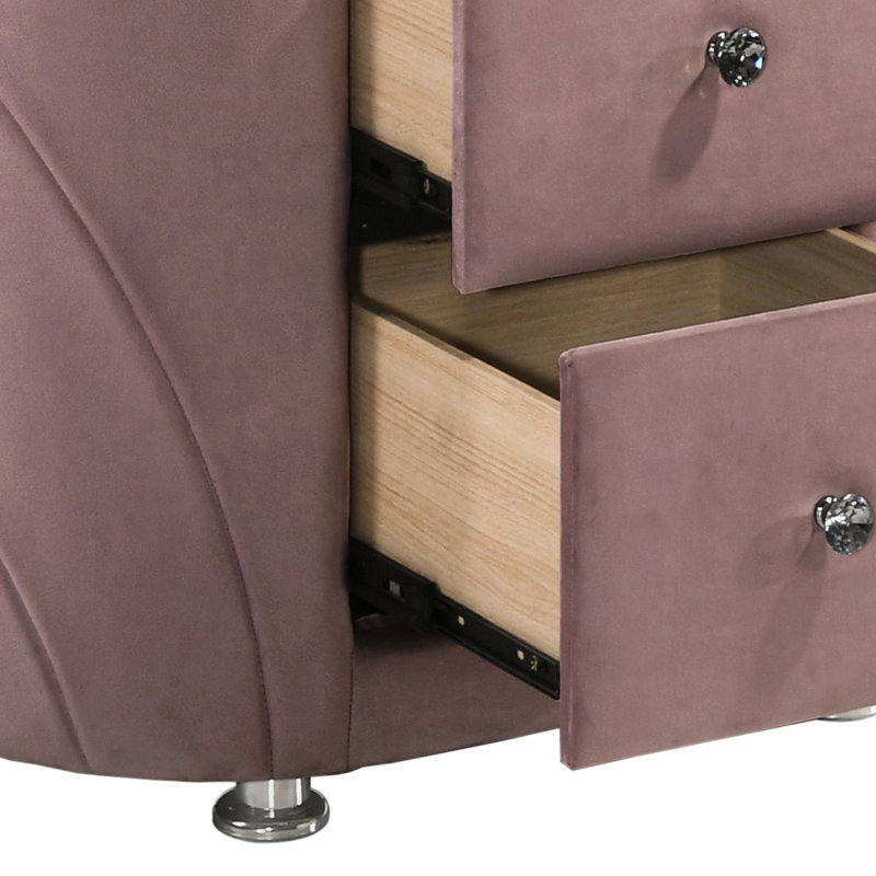 Table de chevet rembourrée rose sophistiquée avec optimisation de l'espace à deux tiroirs et table de chevet chic dans les solutions de rangement