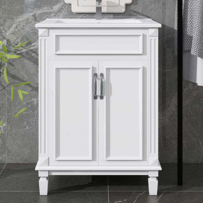 Ensemble de meuble-lavabo 24 po avec lavabo moderne 24 po, Blanc, Argent argent
