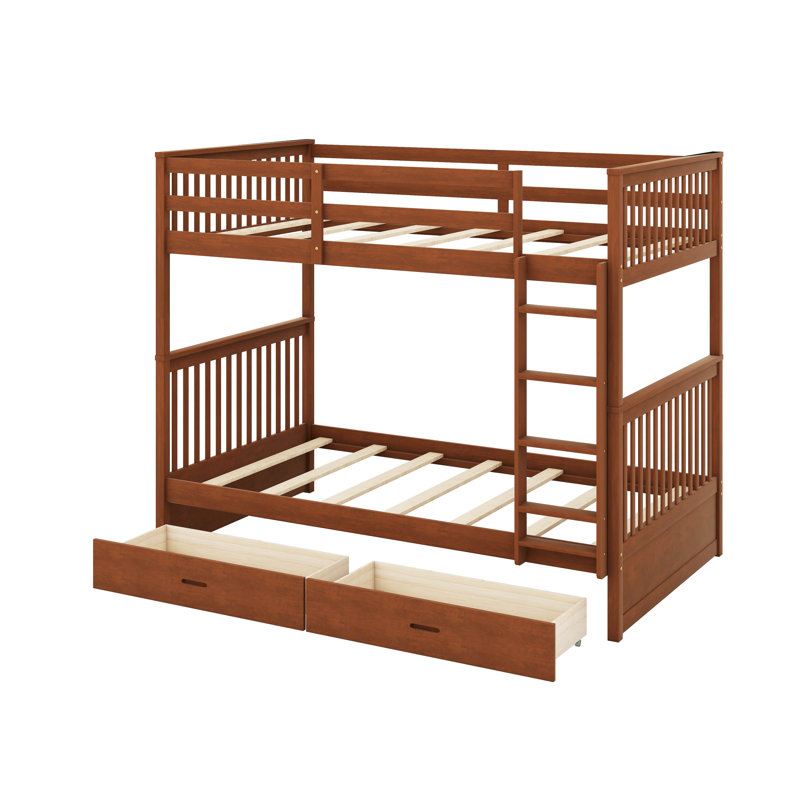 Lit superposé simple au-dessus de simple avec échelles et tiroirs, Walnut
