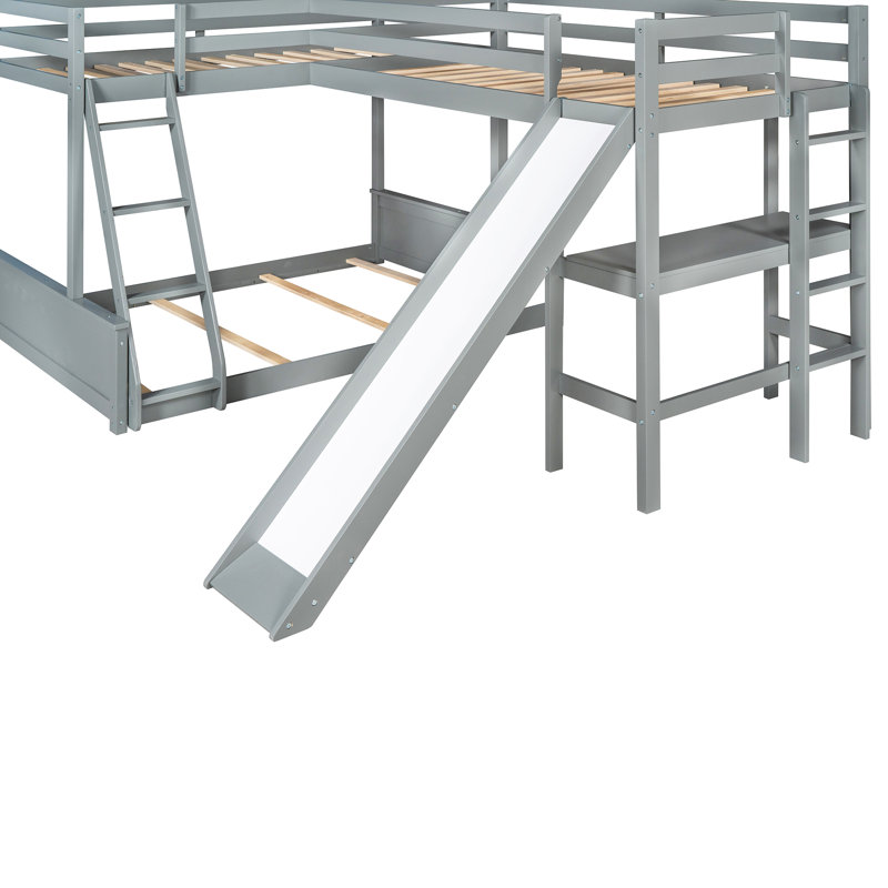 Lits superposés en L simple au-dessus de double avec bureau intégré Eiser par Harriet Bee, gris