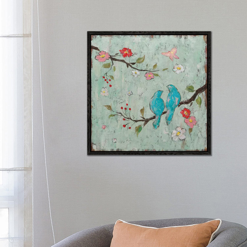 Love Birds I by Katy Frances - Painting on Canvas, 66.04 cm H x 66.04 cm W, Black Floater Framed