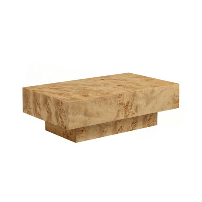 43.31 Inch Burl Wood Veneer Coffee Table,Rectangle Coffee Table with Sturdy MDF Pedestal