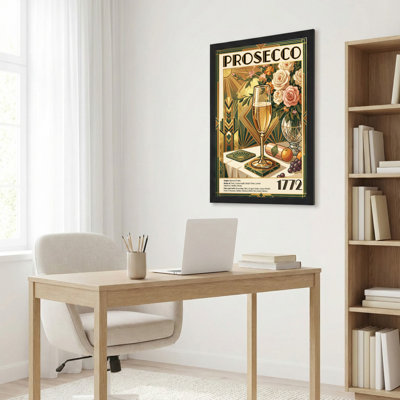 Toile noire encadrée en bois noir pour salon, chambre à coucher, bureau ou entrée - décoration murale décorative avec art déco
