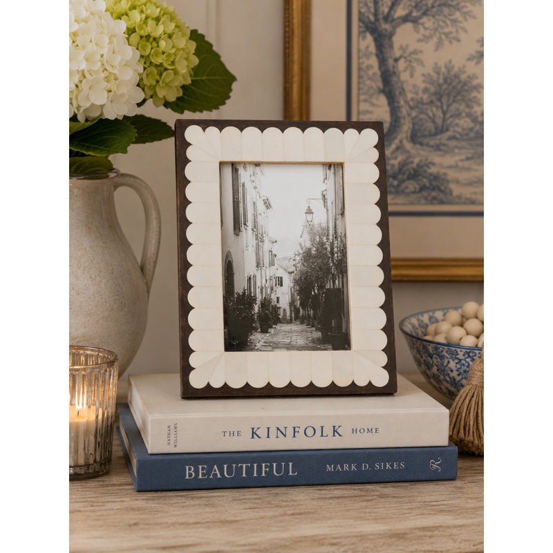 Scalloped Edge Picture Frame – Decorative MDF Photo Frame with Inlay Detail for Tabletop Display and Home Décor, 5"x7"